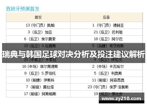瑞典与韩国足球对决分析及投注建议解析